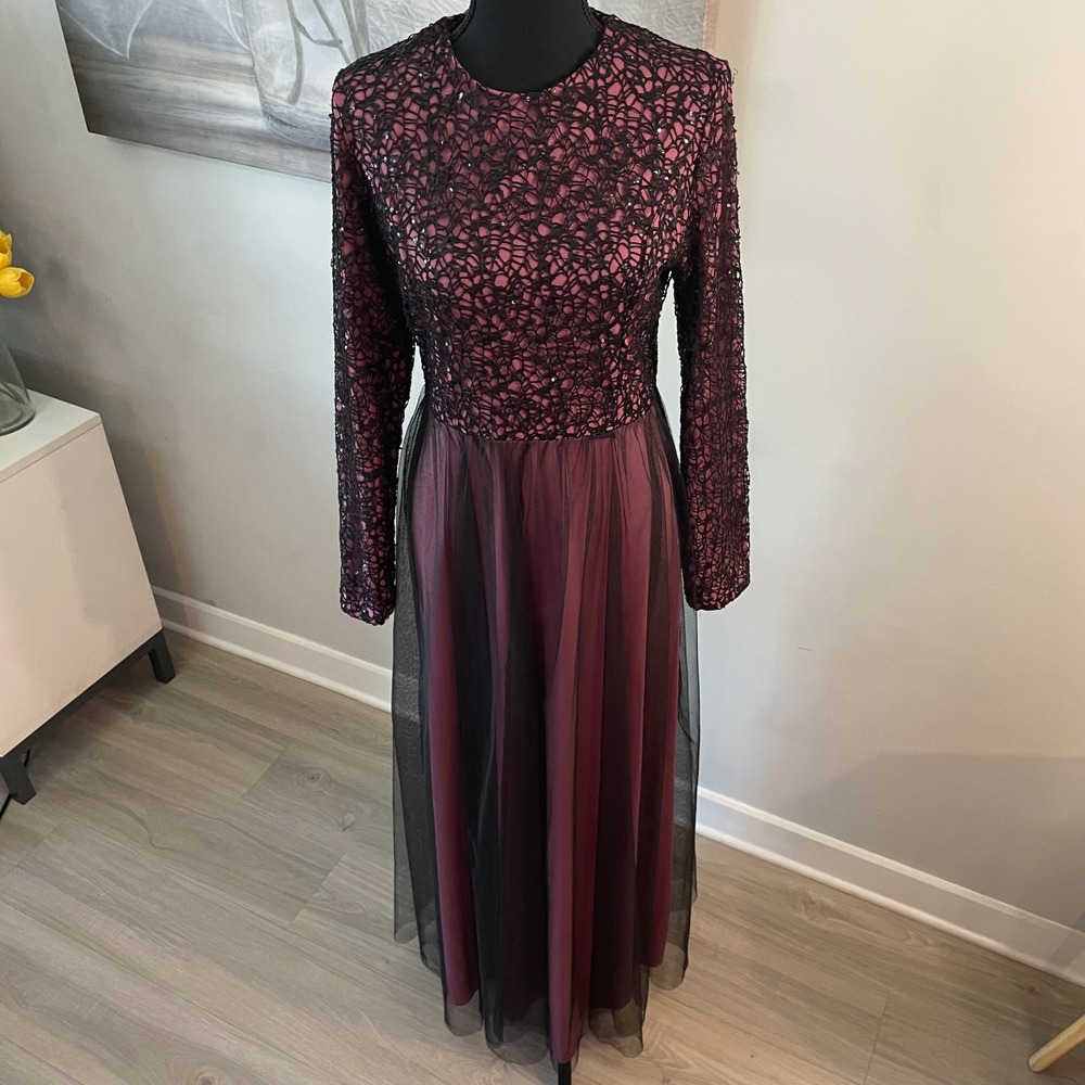 Modest Islamic Dress | PINK Lace Top Tulle Skirt Long Sleeves Dress *Sz 8 UK 12